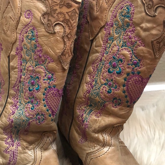 CORRAL brown with pink heart lace boots western - Picture 4 of 8